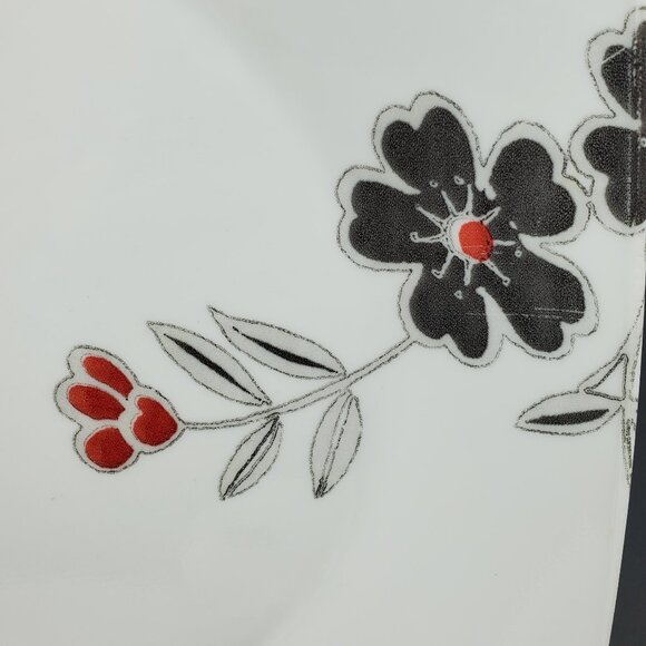 Corelle Mandarin Flower Dinner Plates Corning Red Black Flowers White Plates - Picture 10 of 11